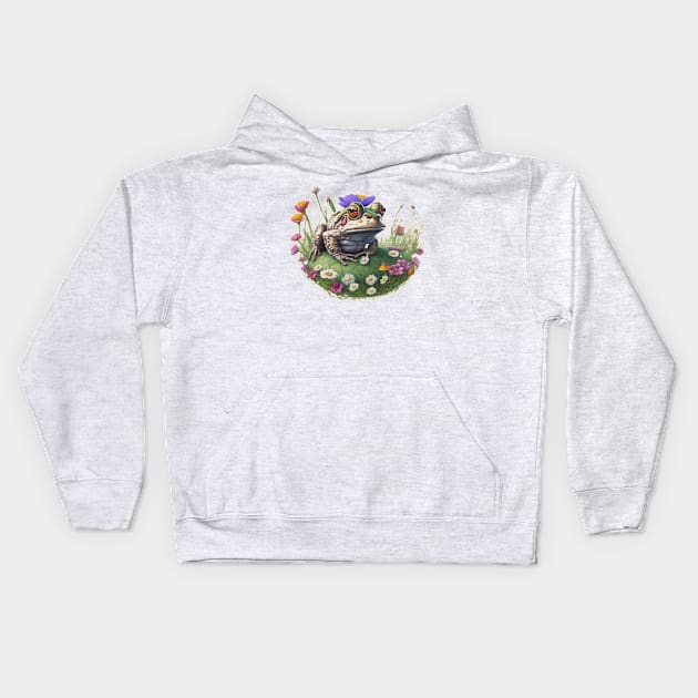 Toad in a field of flower Kids Hoodie by JnS Merch Store